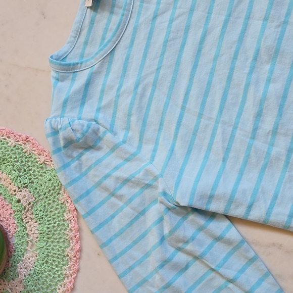 J. Crew aqua & white stripe puff sleeve t-shirt size medium - Picture 5 of 11